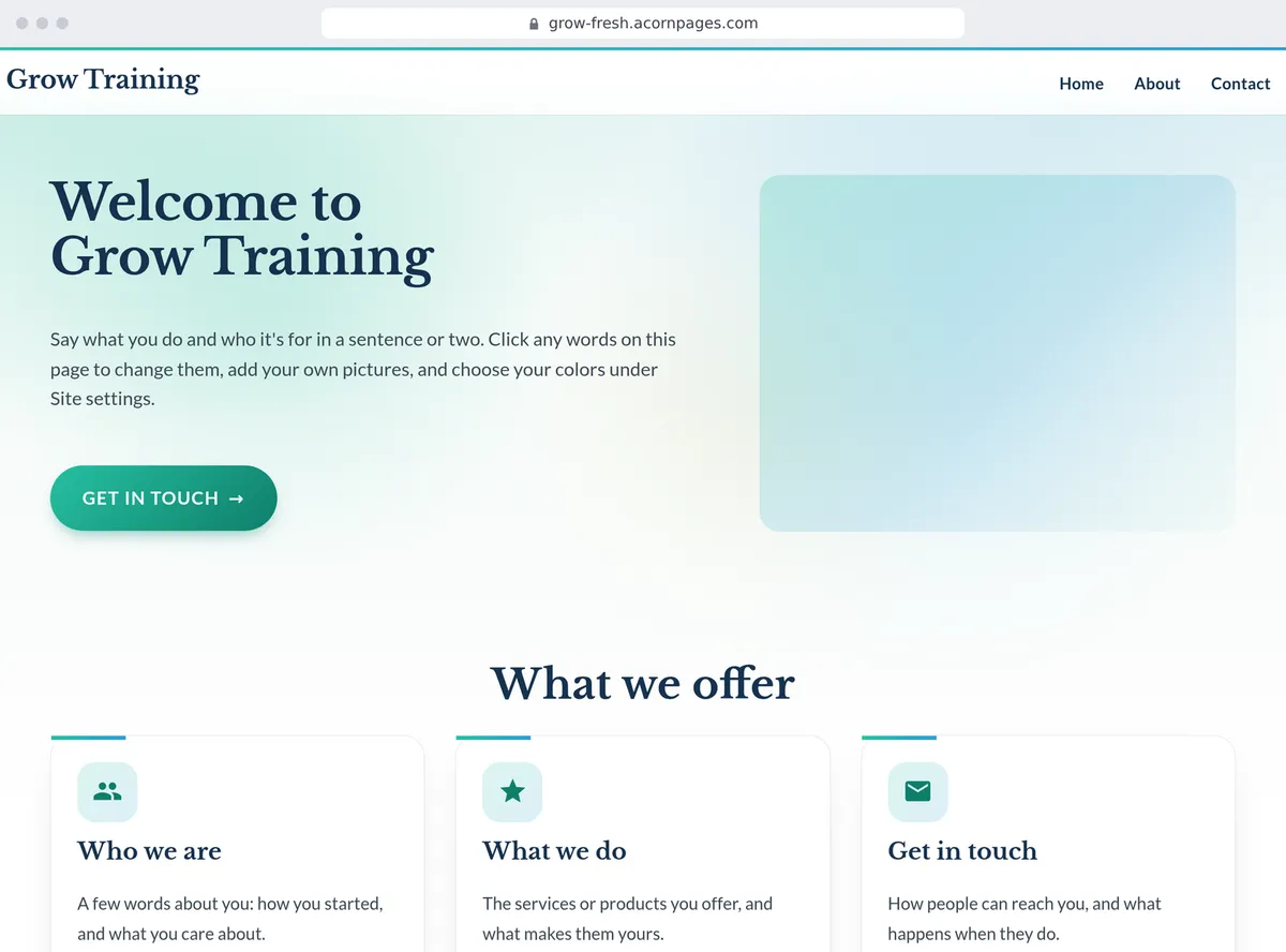 A new site, as visitors see it the minute it's made