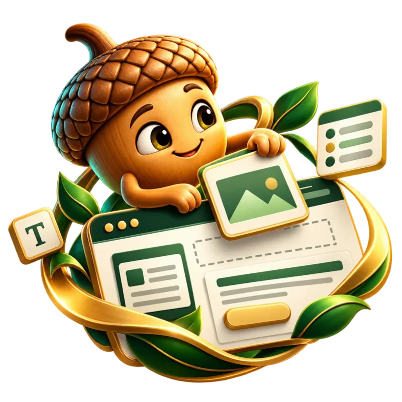 The acorn putting a picture in place on a page
